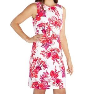 Mario Serrani Italy Red and Fuchsia Floral‎ Sleeveless Summer Shift Dress Size 6